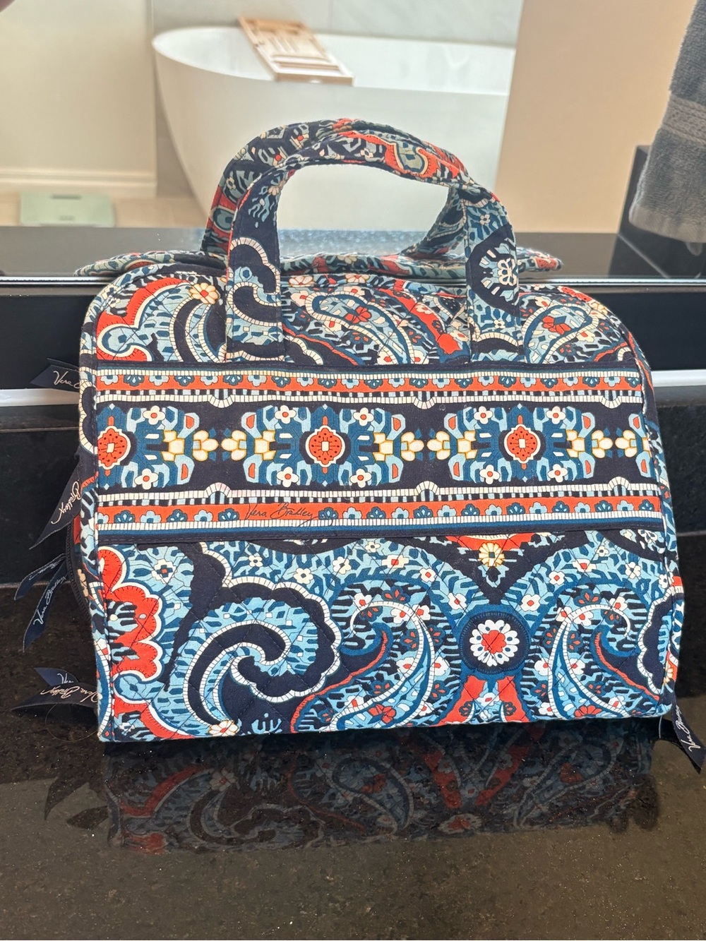 Vera Bradley Navy Blue and Orange Paisley Cosmetic Tote/Hanging Organizer
